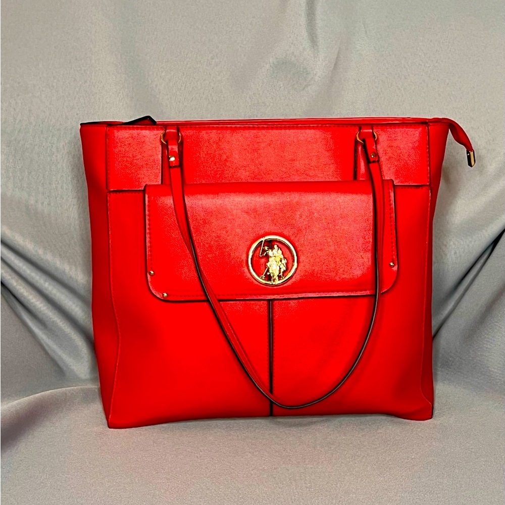 ⚠️ SOLD! Out of Poshmark.NEW US POLO ASSN Red Faux Leather tote Red  Bag